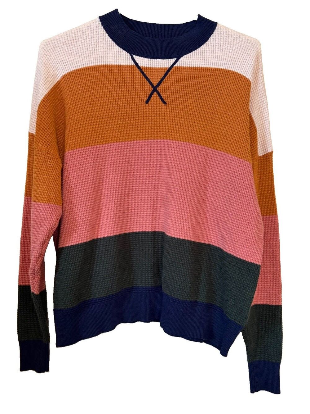 Tea u Rose Colorblock Waffle Knit Long Sleeve Sweater Size S